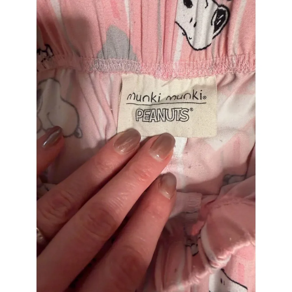 Munki Munki Peanuts Snoopy Pajama Set Women S Pink Hearts Button Up Lounge PJs